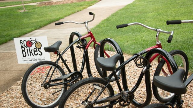 BC Bikes attached to a bike rack