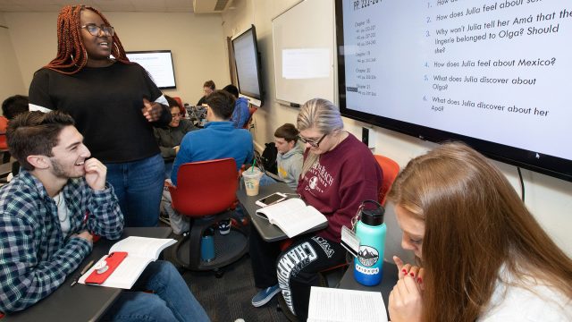 Students study in a world language class