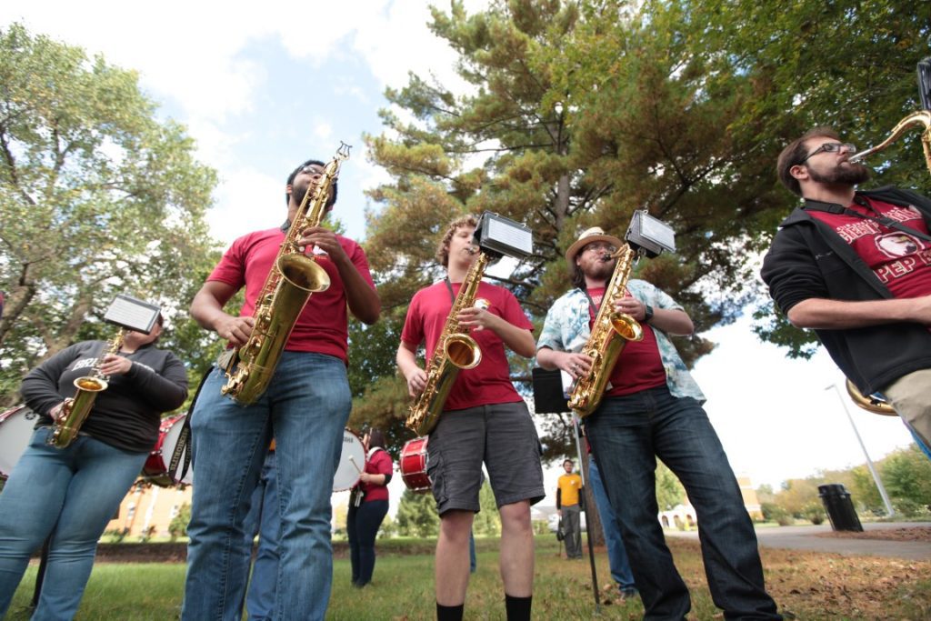 Saxophonists play outside