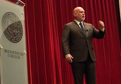 Photo of Steve Schmidt giving endowed lecture||Photo of Steve Schmidt|Photo of Steve Schmidt giving endowed lecture|Crowd|