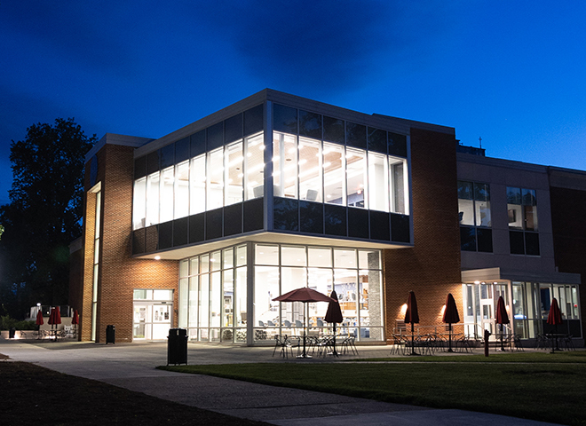 John Kenny Forrer Learning Commons at night