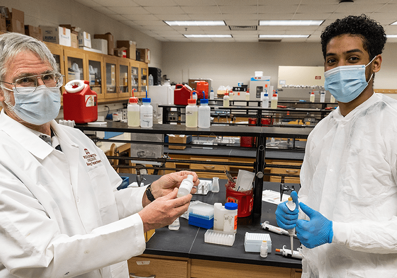biology major Daniel Jones ’21 pictured with professor