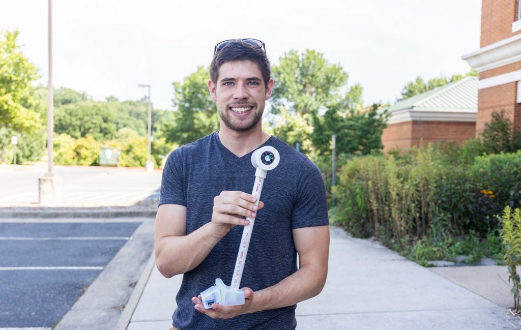 Bridgewater student Trevor Brooks holds a heat sensor