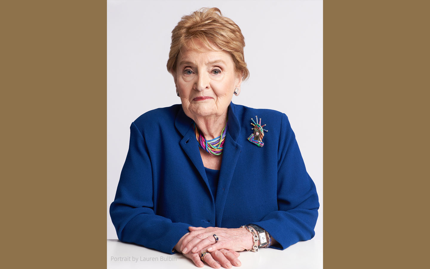 A headshot of Dr. Madeleine Albright, the first female U.S. Secretary of State