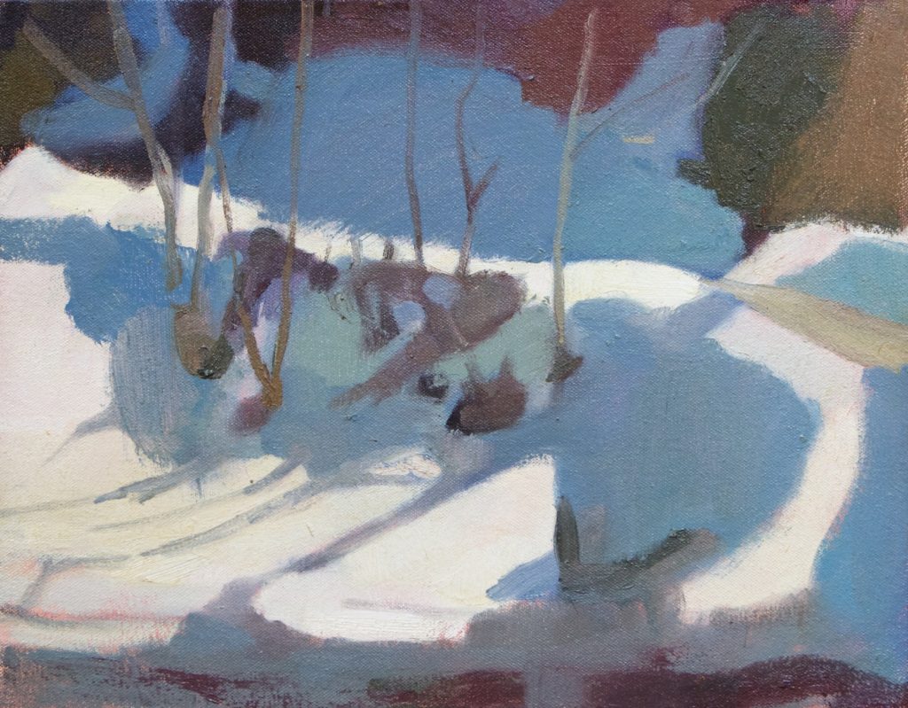 an oil painting shows a snow bank