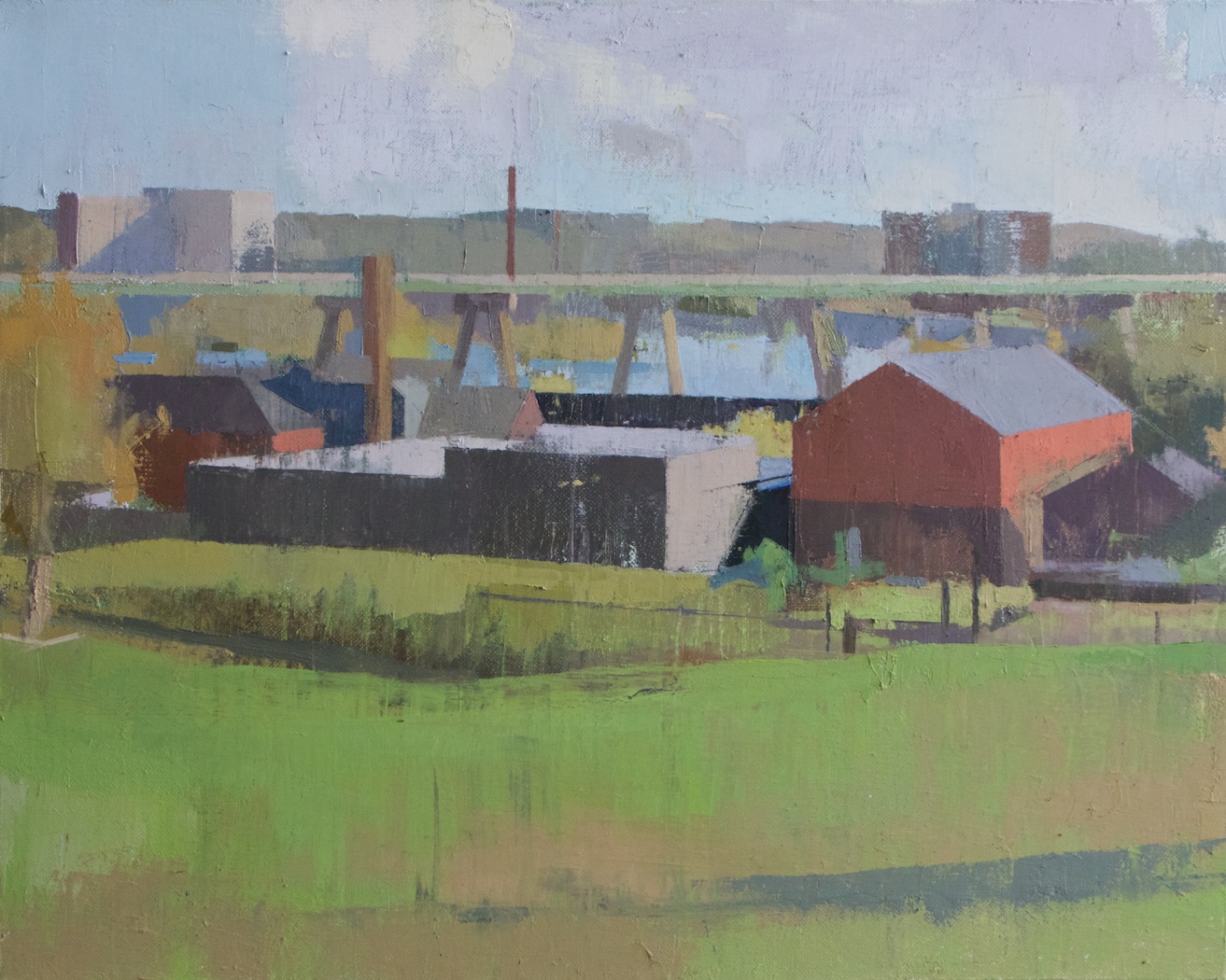 an oil paintings that shows Tredegar Iron Works and West Rock in Richmond Va