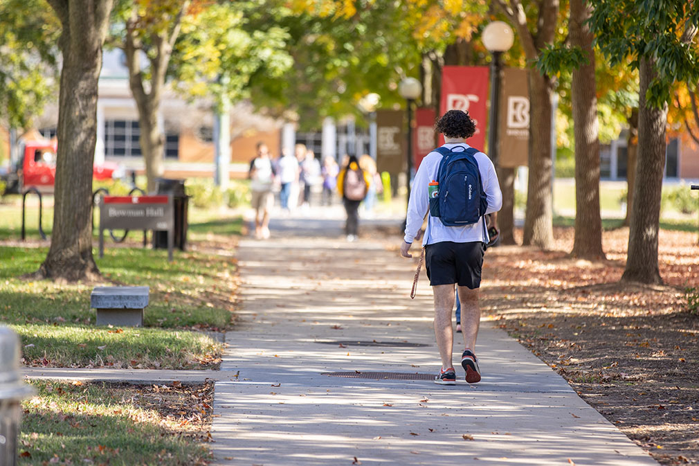 Class change on campus mall