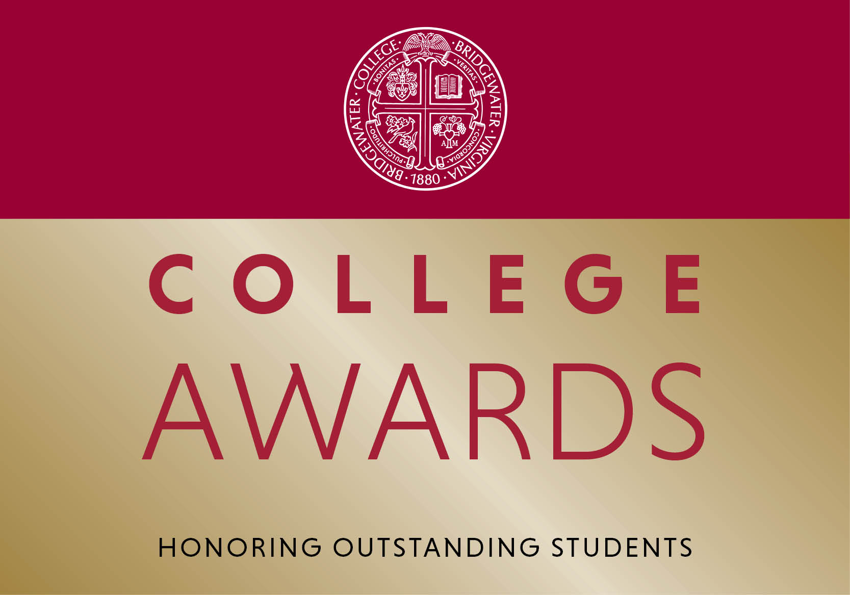 A gold and red graphic that has the Bridgewater College seal and reads 