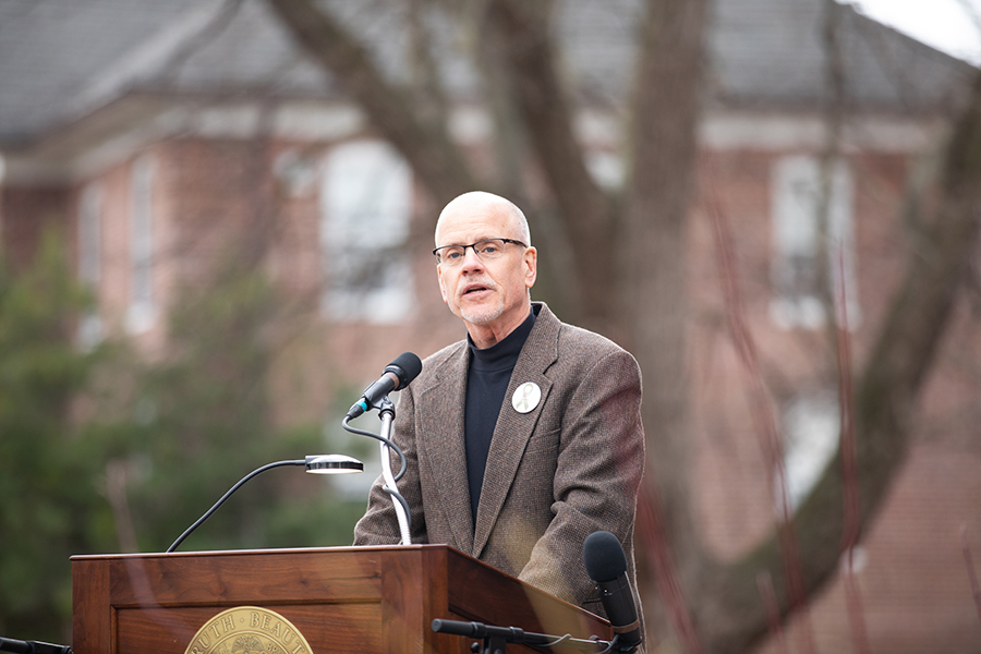 The Rev. Dr. Robbie Miller speaks to the crowd