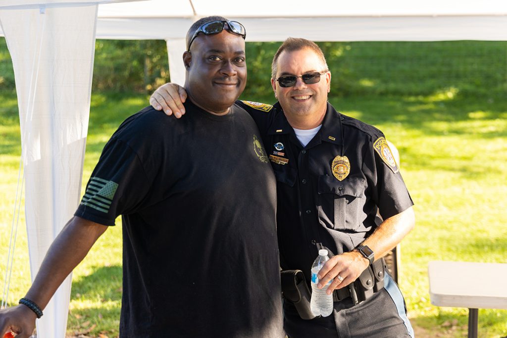 Campus Safety Officer Vashon “J.J.” Jefferson and Campus Police Lt. Rick Biller at the Campus Police and Safety Department open house in September 2021