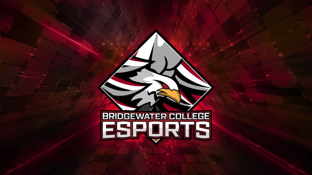 Bridgewater College Esports Logo with red graphic background