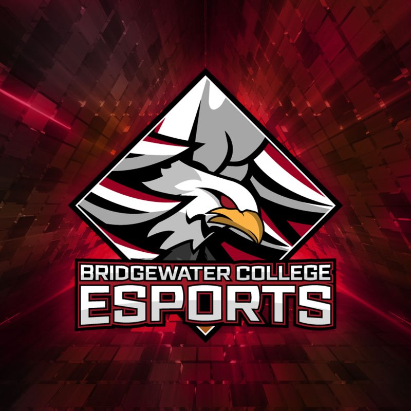 Bridgewater College Esports Logo with red graphic background