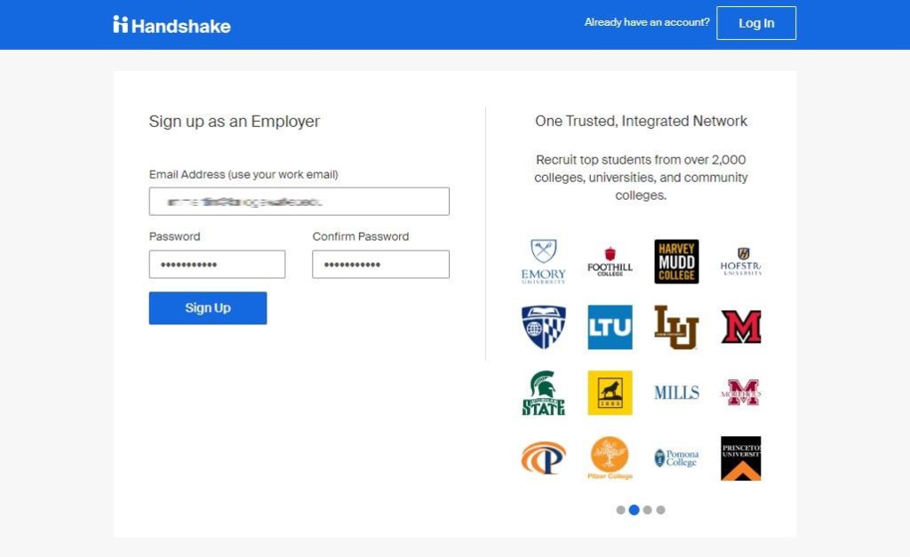 Sign up as an Employer page layout