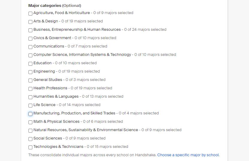 Screen prompt - Majors and Applicant Package

Choose which Majors would make a student qualified for your job. This step is discussed in more detail below.