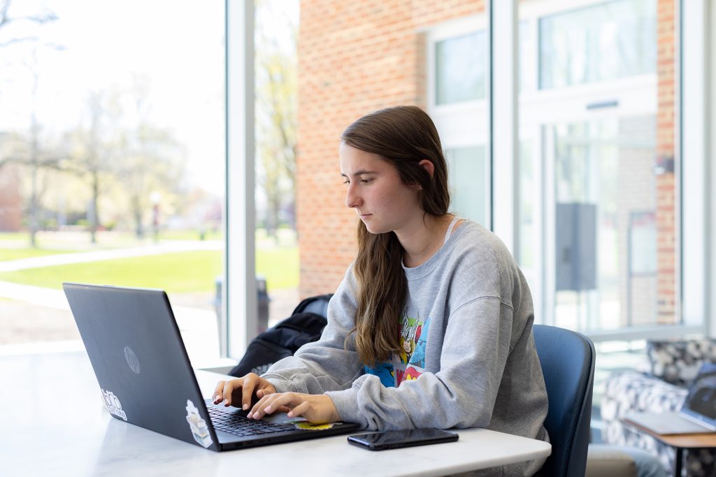 Student working on laptop