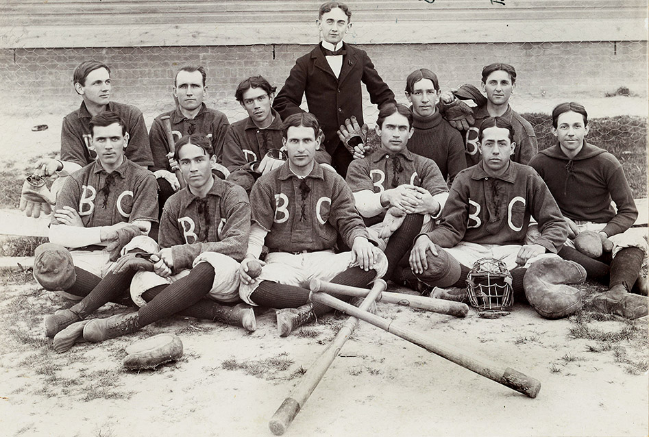 black and white team photo of the 1901 baseball team