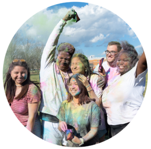 A group of students who participated in the Holi Festival of Colors