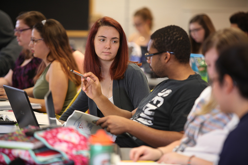 Students working together in a psychology class