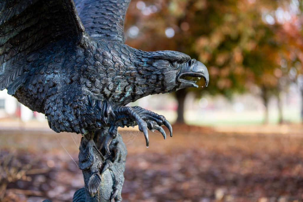 Eagle statue on a foggy fall morning