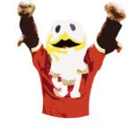 Illustration of Bridgewater College mascot Ernie with his arms raised in the air