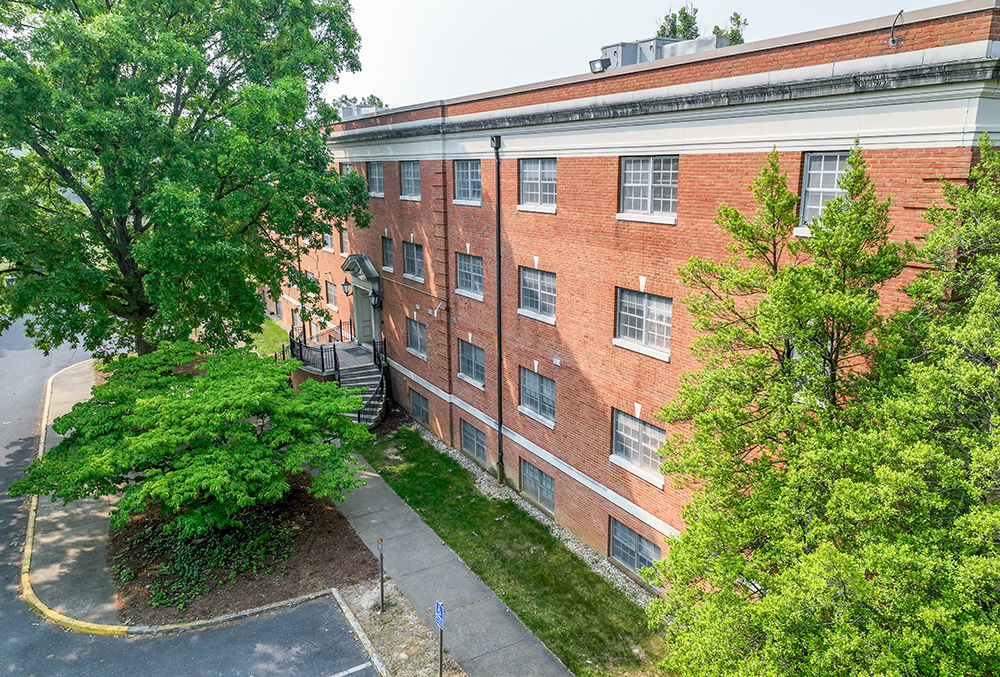 Outside of Dillon Hall from drone perspective