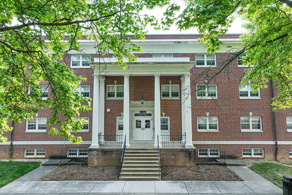 Front of Wright Hall from drone perspective