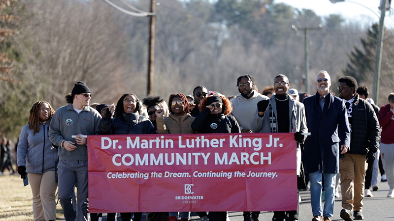 Bridgewater College students, staff and faculty along with residents of the town of Bridgewater participate in an annual community march honoring the legacy of Dr. Martin Luther King Jr.