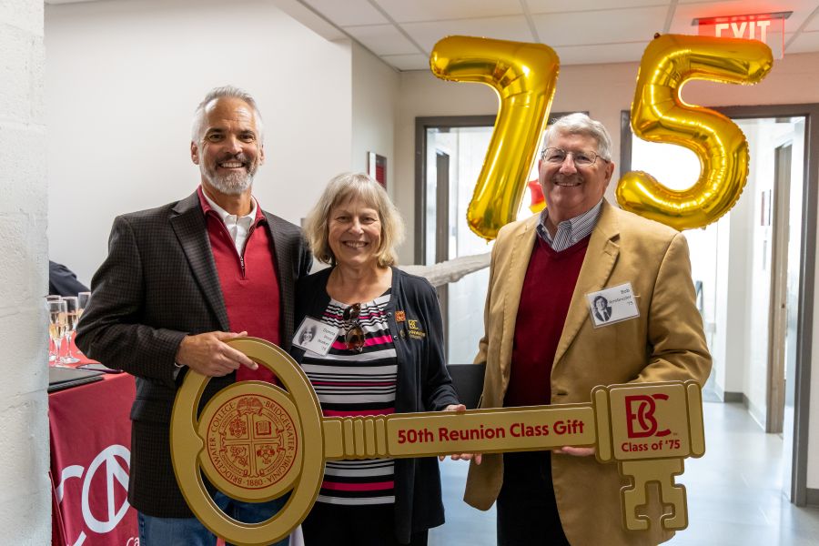 BC President David Bushman with Class of 1975 alumni Donna Walker and Robert Armbruster.