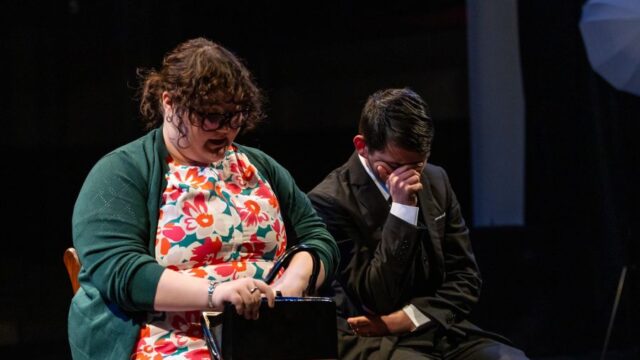 Two student actors portray a couple in distress