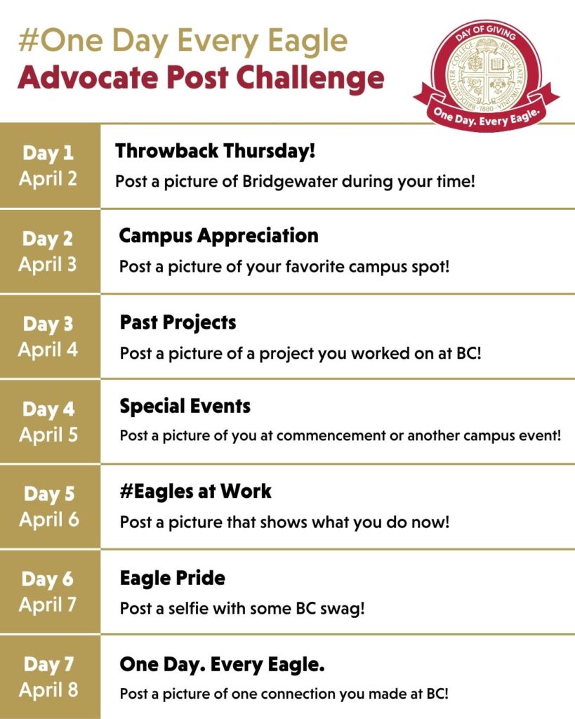 One Day Every Eagle Post Challenge Calendar