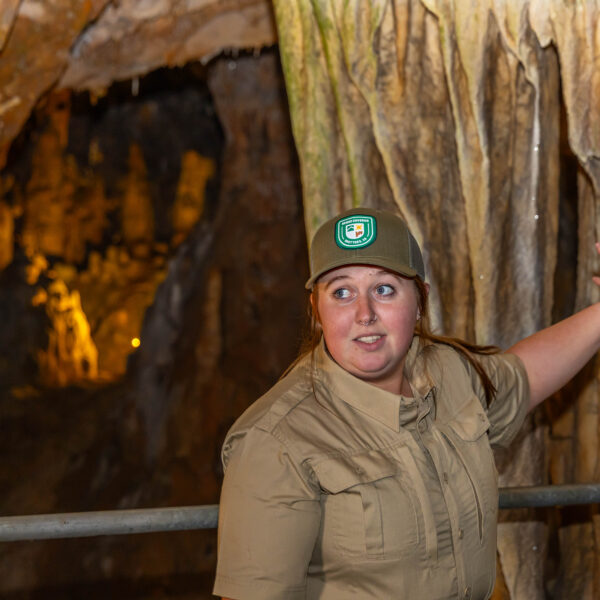 Hayley Savage giving a tour of Grand Caverns
