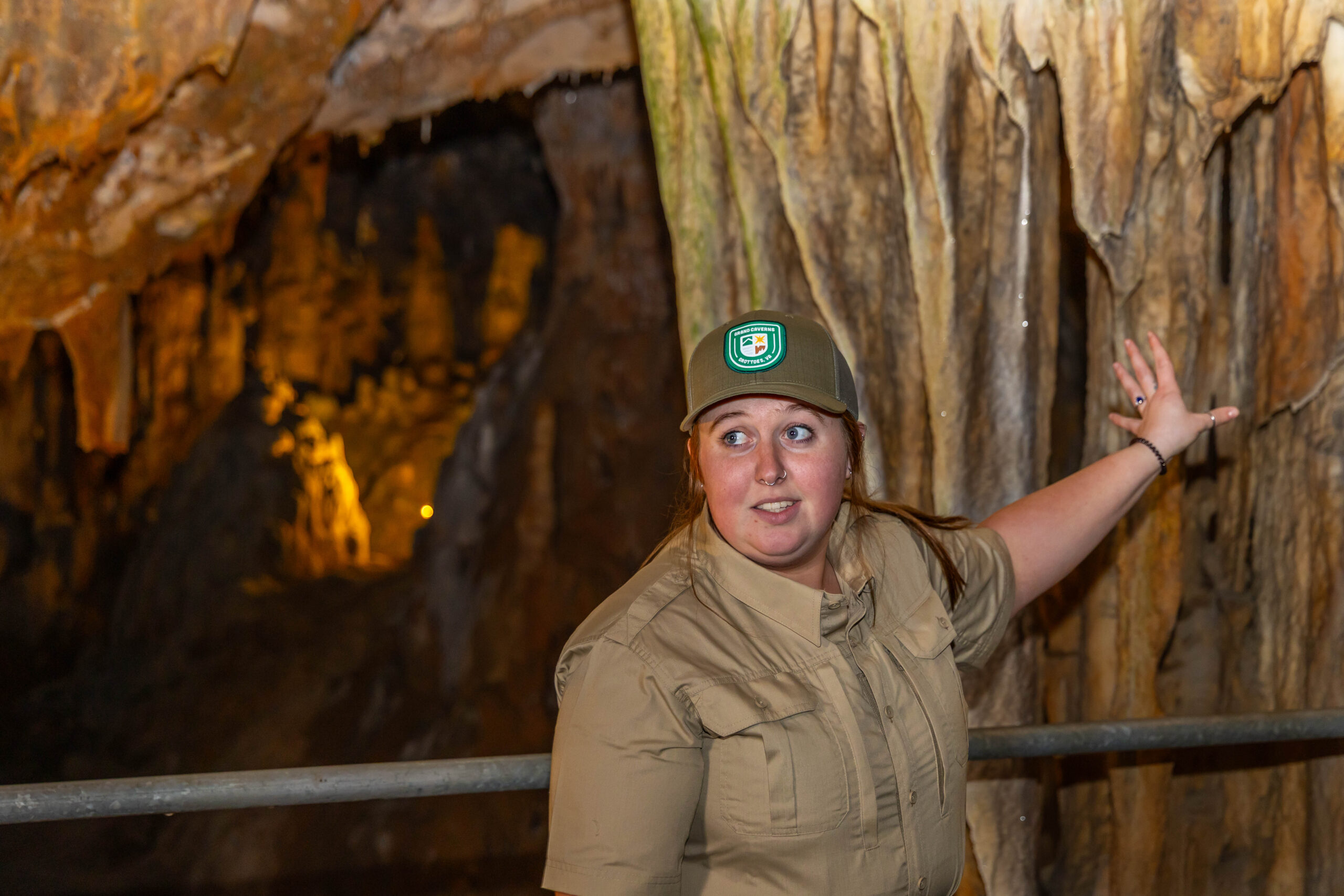 Hayley Savage giving a tour of Grand Caverns