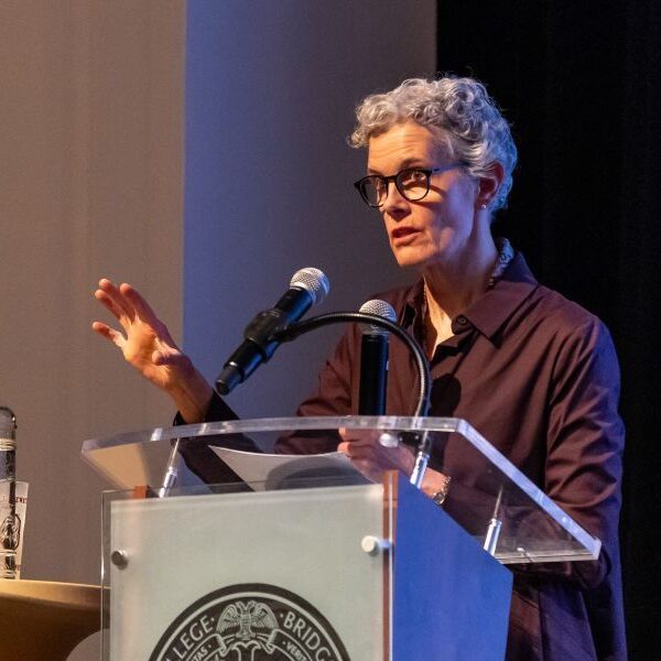 Maggie Jackson speaking at Bridgewater College.
