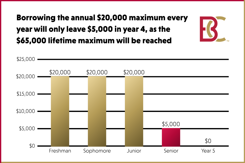 Borrowing the annual 20000 maximum every year will only leave 5000 in year 4 as the 65000 lifetime maximum will be reached